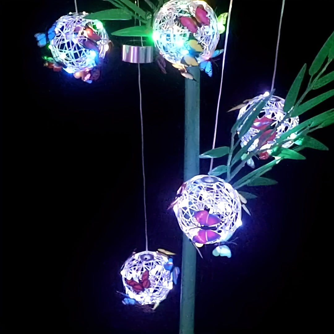 Solar-Powered Butterfly Ball Light - LED-Gartenlampe mit 600mAh Nickel-Batterie, farbenfroher Schmetterlings- und Blumen-Design, Solar-Ladun