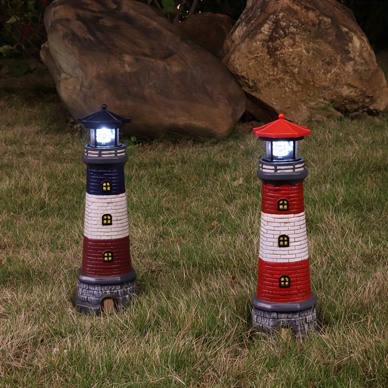 Solarbetriebene Leuchtturm-Gartenleuchte - 360° Drehbare LED, Wasserdicht, Wiederaufladbare Batterie, Außendekoration für Hof & Rasen