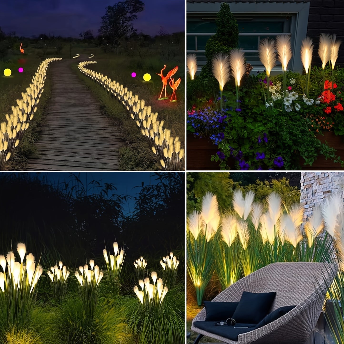 2er-Pack Solar-Gartenleuchten für Draußen, Patio-LED-Lichterkette, Windbetriebene Simulierte Riedlichter für Gartenwege und Hofdekoration (Warmweiß), IPX4