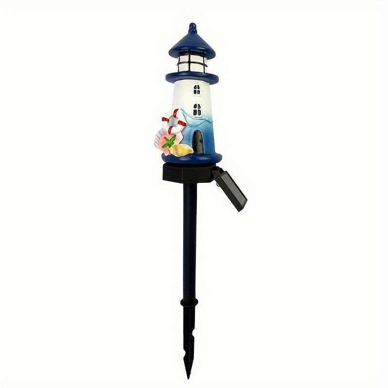 1 Stück Solarbetriebene Leuchtturm Gartenleuchten - LED Harz Statue mit Süßigkeiten & Blauer Himmel Design, Energieeffizientes Außenraum Landschaftsbeleuchtung für Hof, Terrasse, Rasen und Weihnachtsdekoration, Solar Gartenleuchten