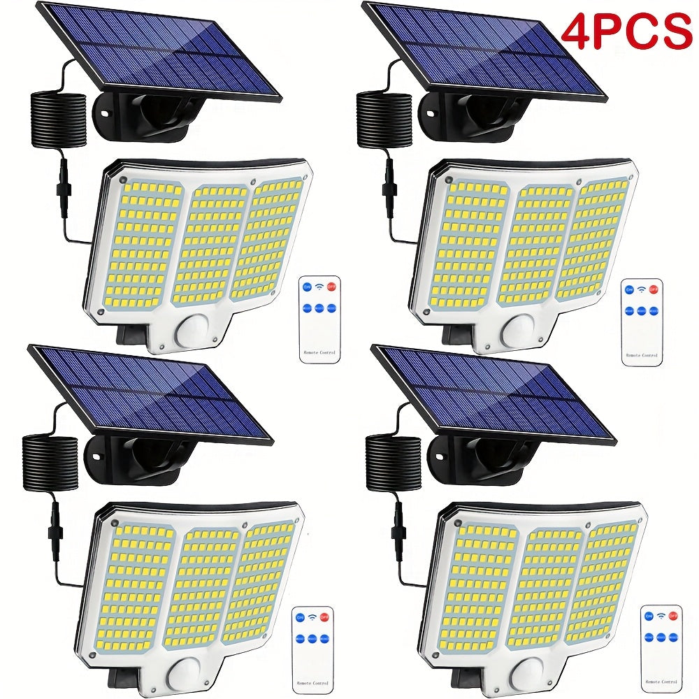 1/2/4 Stk. Solar-Bewegungssensor-Wandleuchten, 210 LED superhelle Solar-Gartenlampen mit Fernbedienung, geteiltes Solarpanel, für Innen- und Außenbereich geeignet, separate Panel-betriebene Scheinwerferleuchte