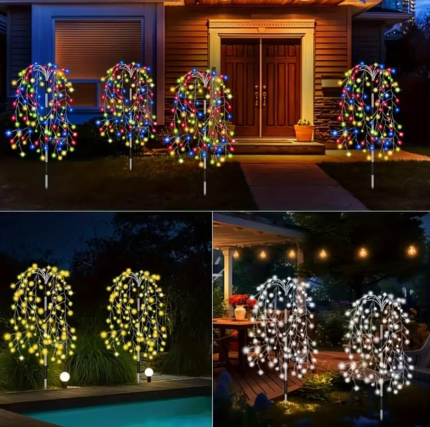 1 Stk. Solarleuchten Außen-Garten mit Automatischem Ein-/Ausschalten, Hochwertige 120/200 LED Solar-Feuerwerk-Lichterkette mit 8 Beleuchtungsmodi (Blinkend/Stabil/Flammeneffekt), Solar-Außenlicht für Garten, Weihnachtslicht, Solar-Außenbeleuchtung
