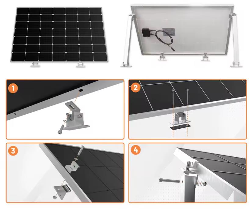 Montageset für Balkonkraftwerk | 2 Stück Solarmodul Halterung | individuell verstellbar | Inkl. Schrauben- & Muttern- Set |Alu Solarpanel Halterung Flachdach | Silber Mos01