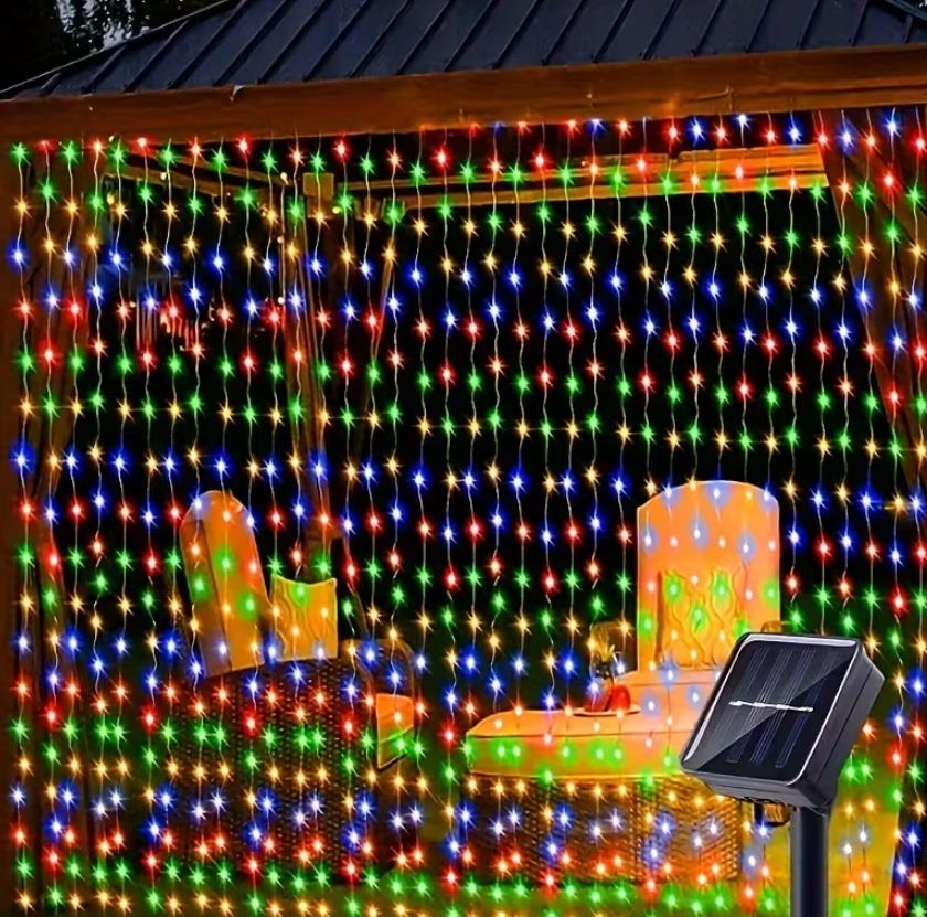 Solar Lichtervorhang Aussen 3x3 m, 8 Modi 300LED Lichterkette vorhang Warmweiß, Wasserdicht Solar Wasserfall Lichter für Außen Pavillon Balkon Hochzeit Deko