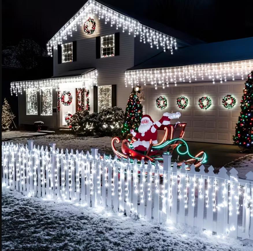 Eisregen Lichterkette Solar,5.5M-96 LEDs /9M-162 LEDs Lichterkette mit 8 Modi, IP44, Memory&Timing-Fuction, Helligkeitsanpassung, Fernbedienungen, Geeignet für Innen- und Außendekoration