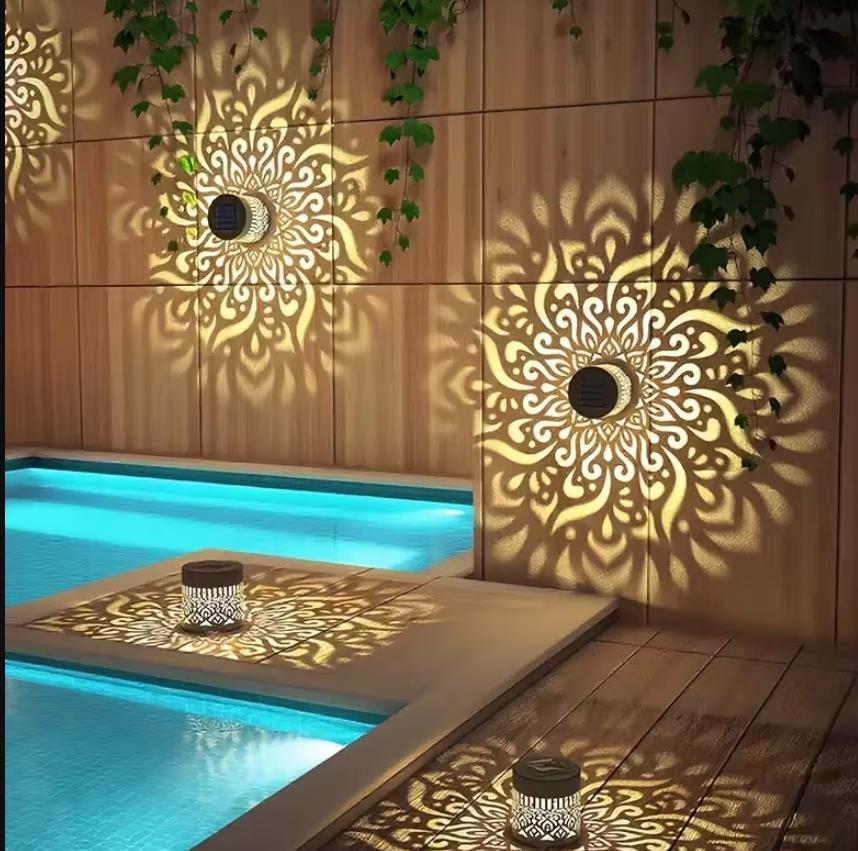 2/4 Stück Solar Metall Wandlichter, Solar Außenpatio Treppen Wandlichter, Mandala Thema, Zaunlichter, Geeignet für Gartenpfosten, Balkone, Hinterhof Dekorationen