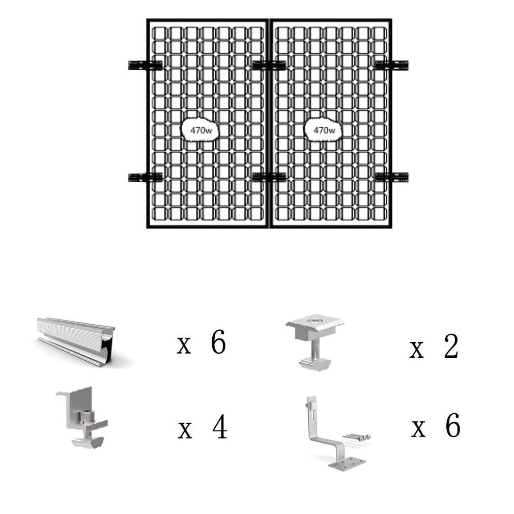 Solar Halterung Ziegeldach Set für1/2/3/4 Module, Upgrade 200MM Aluprofil und Photovoltaik Dachhaken, Solarmodul Halterung Ziegeldach Einstellbare Klemmen für Modul Dicke 30mm 35 mm 40mm MZD06