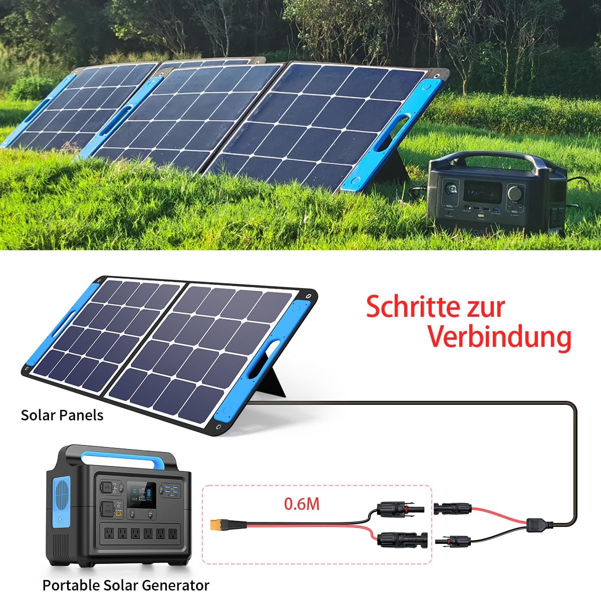 Solarladekabel Solarkabel 0.6M/3M, Solarstecker auf XT60 Stecker Solarpanel Adapter Kabel, für EF DELTA 2 und River Pro MAX Powerstation 757 Powerhouse Solar Generator
