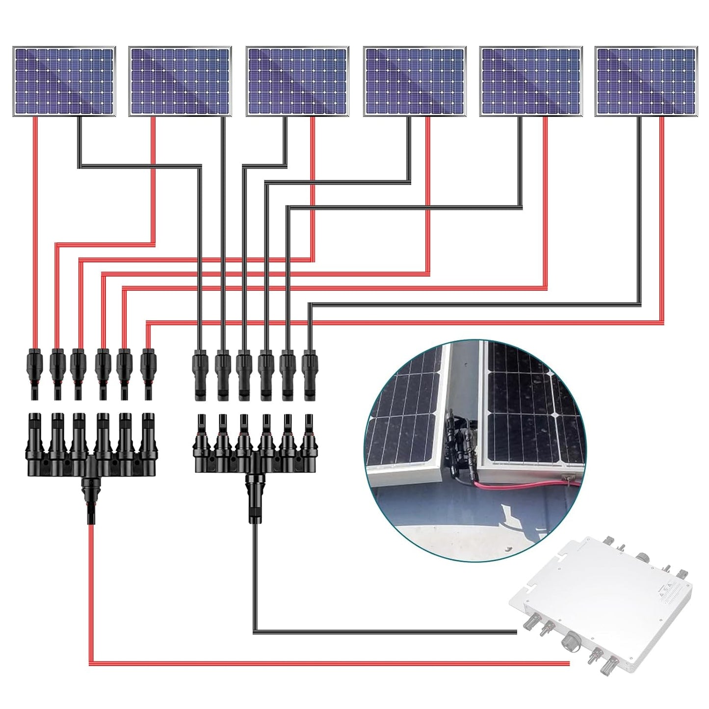 Solar 6T-Stecker Männlich/Weiblich mit Schraubenschlüssel, Solarpanel Kabelstecker, Solar Photovoltaik Steckverbinder, Y-Typ Solarstecker für Parallelverbindung zwischen Solarzellen (1 Paar)