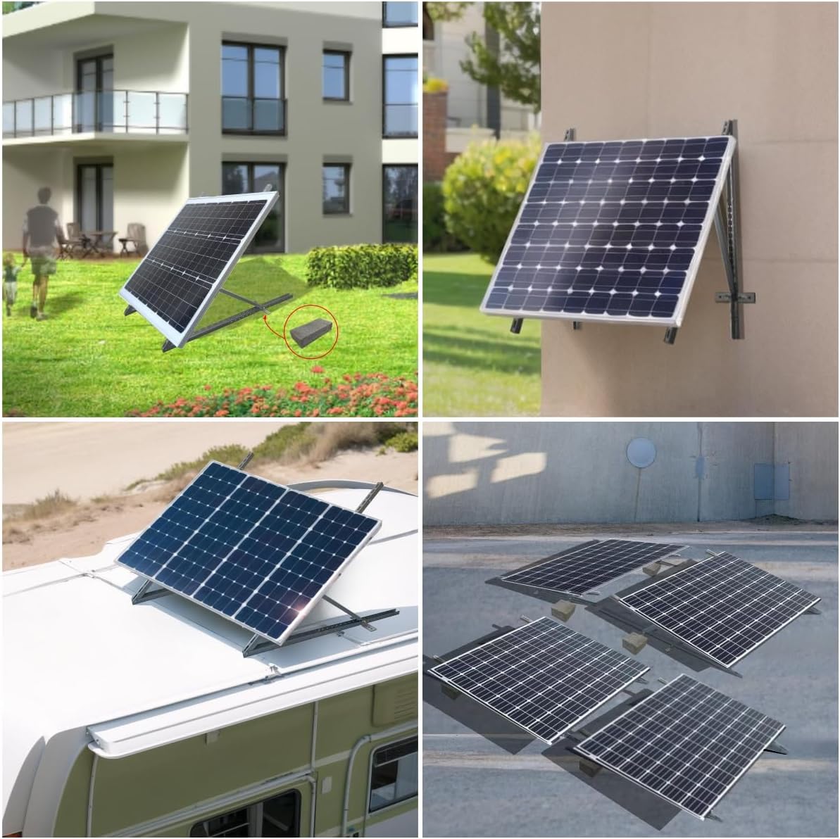 m4solar M03 Schwer aus Stahl für 1 Solarmodul (100W-600W), 0-90° Verstellbar Halterung ,PV Aufständerung Balkonkraftwerk Halterung Solarpanel Flachdach, Wand, Wohnmobil,Boot