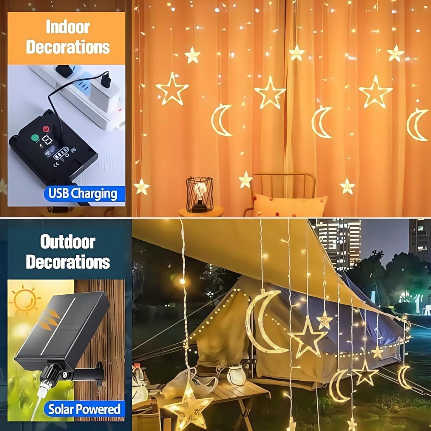 Solar Lichterkette Aussen, 138LED 3.5M Wasserdicht Solar Ramadan Licht Stern Mond Lichterketten, Mit 8 Modi & Timer und Speicher Lichterkette Außen Solar Star