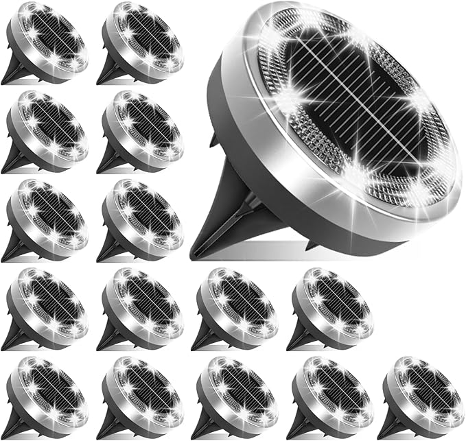 Solar Bodenleuchten Aussen, 8/16 Stück 8 LED Solarlampen für Außen Garten Wetterfest, Solarleuchten Gartenbeleuchtung für Boden Weg Rasen Gehweg Kaltweiss