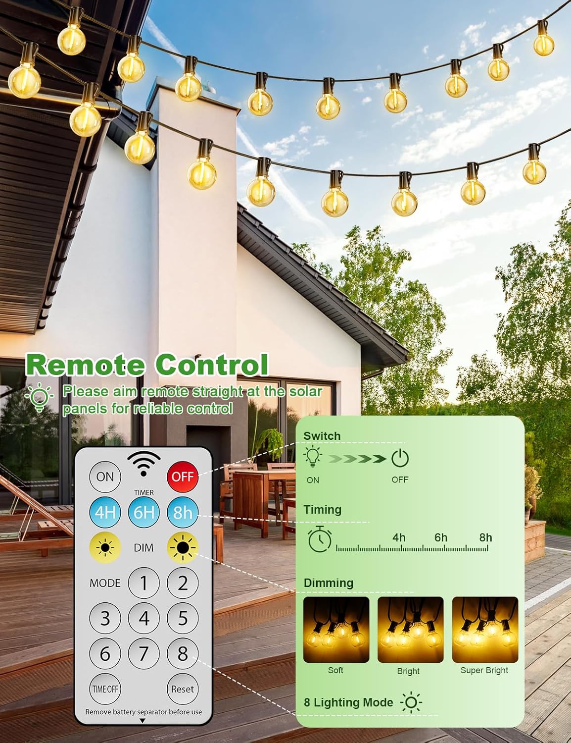 LED-Lichterkette für den Außenbereich, Solar-G40-LED-Lichterkette, 8 Modelle, Garten-Lichterkette, Glühbirnen für den Außenbereich, für Party, Terrasse, Bistro