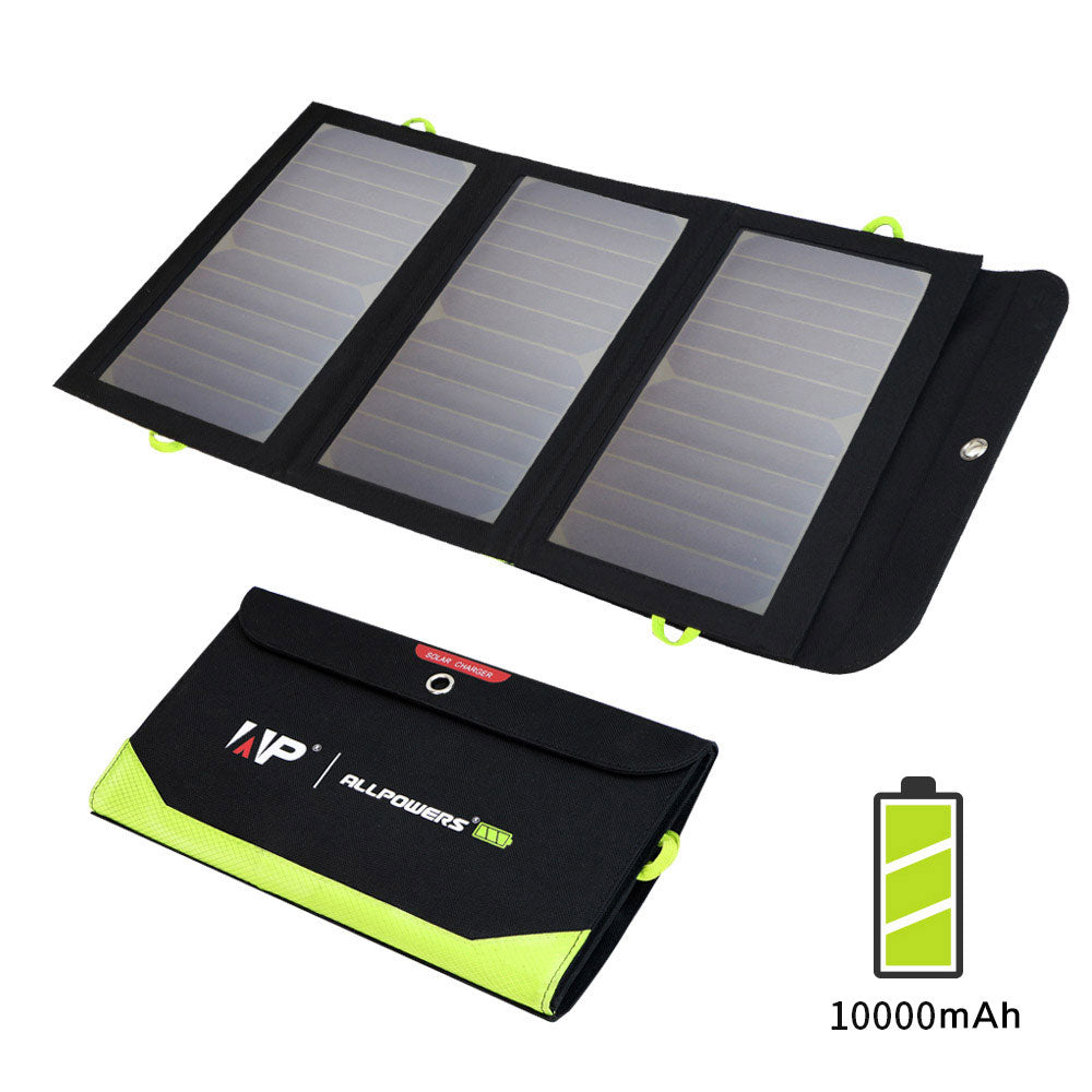 ALLPOWERS 5V 21W Solar Panel, Tragbares Solarladegerät, 3 USB-Ausgangs & 2 USB-Eingangs Wasserdichtes Faltbares Solarpanel, Solar Ladegerät, Solar Powerbank für Smartphone, Tablets, Outdoor, Camping