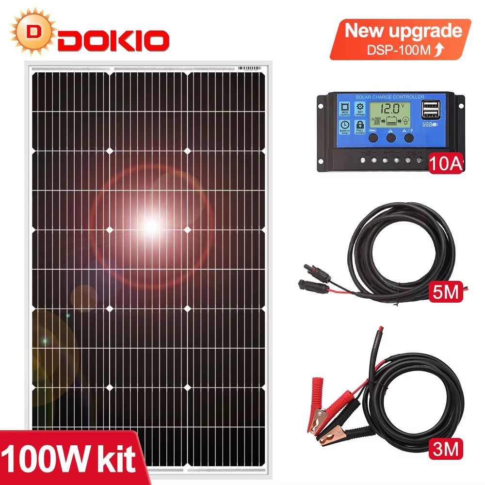 DOKIO 18V 100W-200W-400W starres Solarpanel China Monokristallines Silizium wasserdichtes Solarpanel # DSP-100M/DSP-100MX2 Camping/Zuhause/Wohnmobil