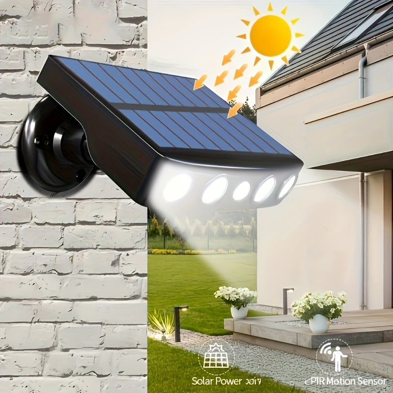1 Stück LED Solar Außenleuchte mit Bewegungssensor, Leistungsstarke Sicherheits-Solar-LED 4er Pack, 3 Modi Wasserschutzlampe für Garten Straße, Integrierter 18650 Lithium Akku, Nachtarbeit Lampe als Wall Light oder Bodenbeleuchtung