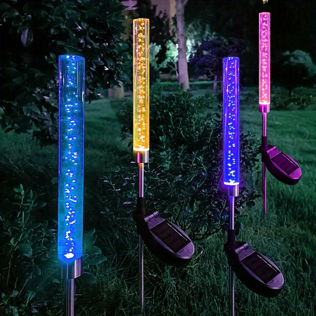 2er-Pack Solarbetriebene Farbwechselnde LED-Gartenstake-Lichter - Lebhafte Außendekoration mit 4 farbenfrohen LEDs, IPX4, Halbbündige Montage, Druckknopfsteuerung, Metall & Kunststoff, Ideal für Wege und Landschaftsgestaltung