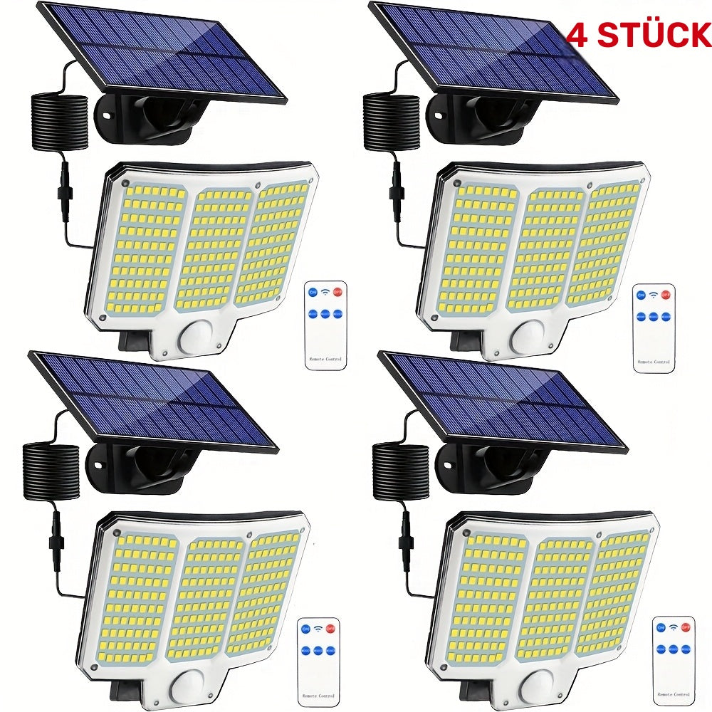 1/2/4 Stk. Solar-Bewegungssensor-Wandleuchten, 210 LED superhelle Solar-Gartenlampen mit Fernbedienung, geteiltes Solarpanel, für Innen- und Außenbereich geeignet, separate Panel-betriebene Scheinwerferleuchte