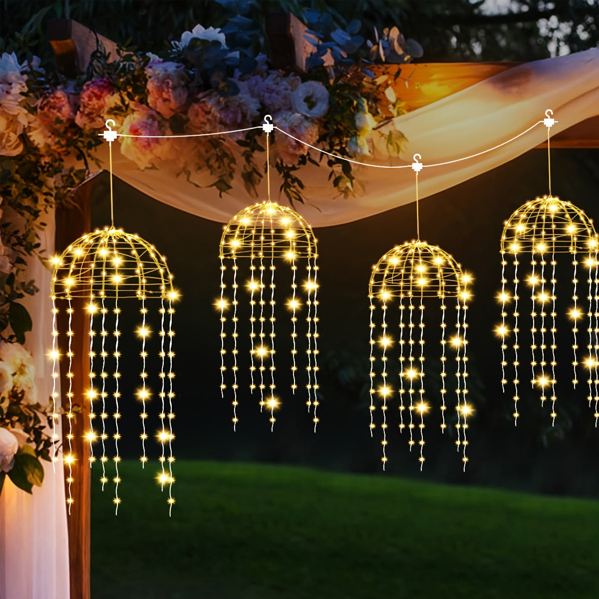 4 Stück schwebende Solar-Jellyfish-Lichter für draußen, Smart-Lichter,geeignet für Höfe, Schirme, Dachvorsprünge, Gärten, Bäume, Zelte, Weihnachtsdekorat