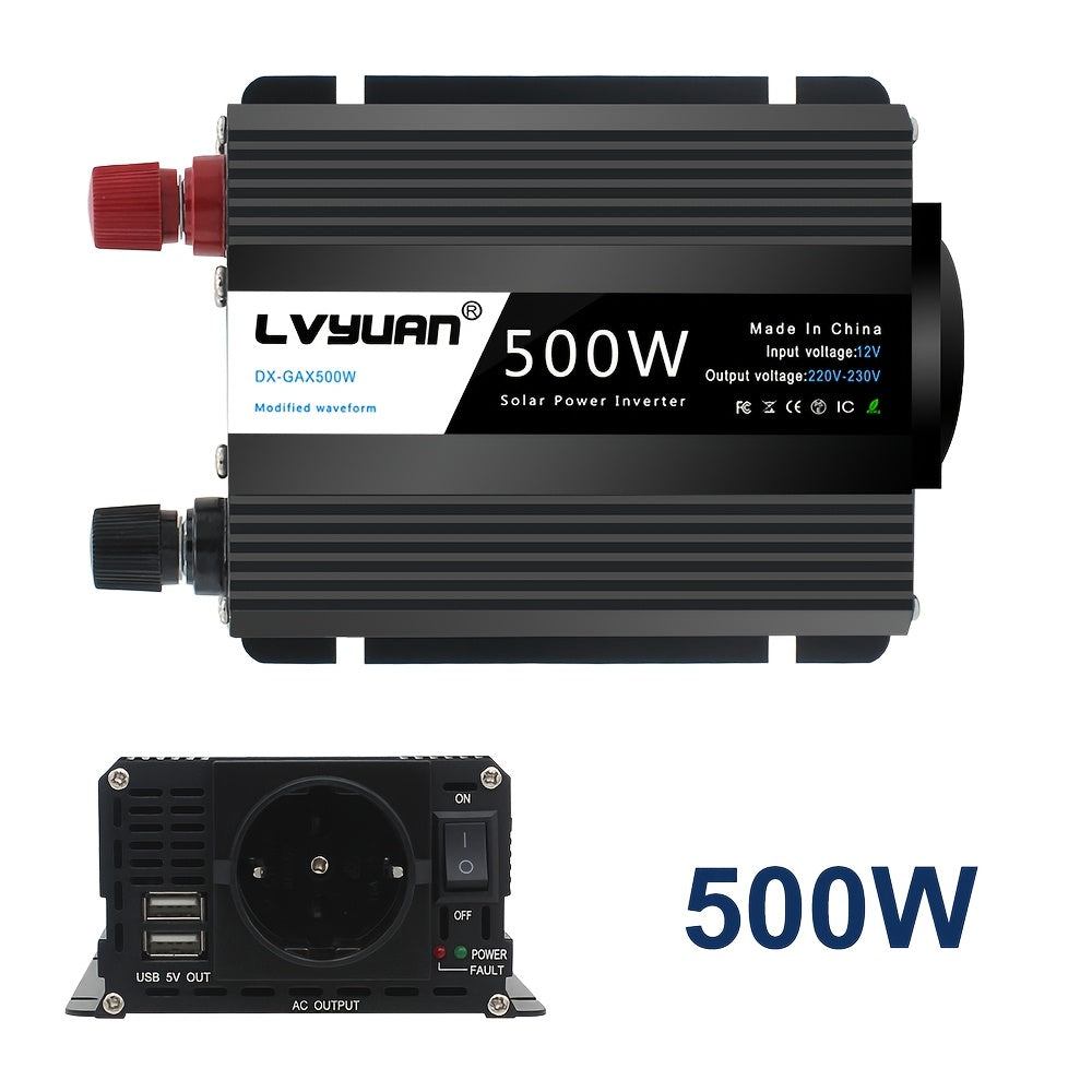 500W Auto Power Inverter DC 12V zu AC 230V AC Converter mit Euro AC Steckdose und Dual USB Auto Ladegerät für Auto Home Laptops, ohne Batterie