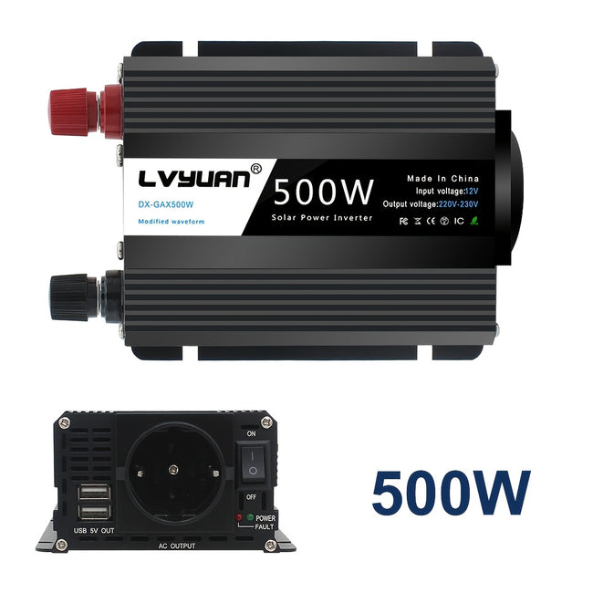 500W Auto Power Inverter DC 12V zu AC 230V AC Converter mit Euro AC Steckdose und Dual USB Auto Ladegerät für Auto Home Laptops, ohne Batterie