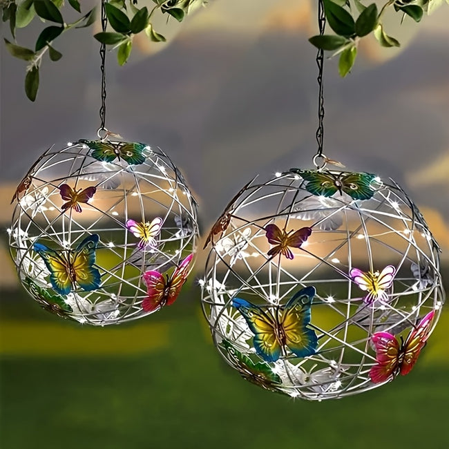 Solar-Powered Butterfly Ball Light - LED-Gartenlampe mit 600mAh Nickel-Batterie, farbenfroher Schmetterlings- und Blumen-Design, Solar-Ladun