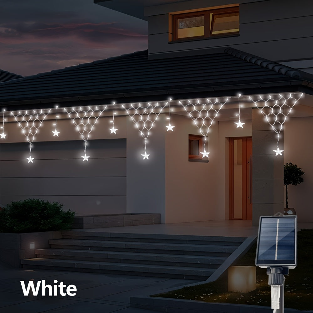 Solar-Dreieck-Gitterlicht, 8 Modi, solarbetriebenes LED-Außendekorations-Licht in verschiedenen Farben – ideal für Garten-, Dachterrassenbeleuchtung sowie Geburtstagsfeiern Festlichkeiten, Solarlichtstreifen,Solar-Lichterkette