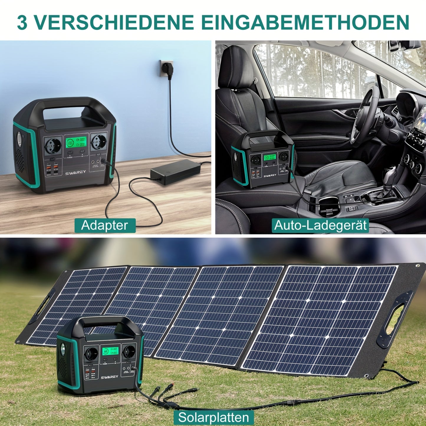 SWAREY Tragbare Powerstation 1000W mit 100W Solarpanel, 725.76Wh Solar-Generator Batterie-Backup 2 X 1000 W AC-Ausgang, 2 X 65 W USB-C-Anschluss, Power-Generator-Batterie für Camping, Reisen, Angeln, Wohnmobil und Smartphone-Tablet