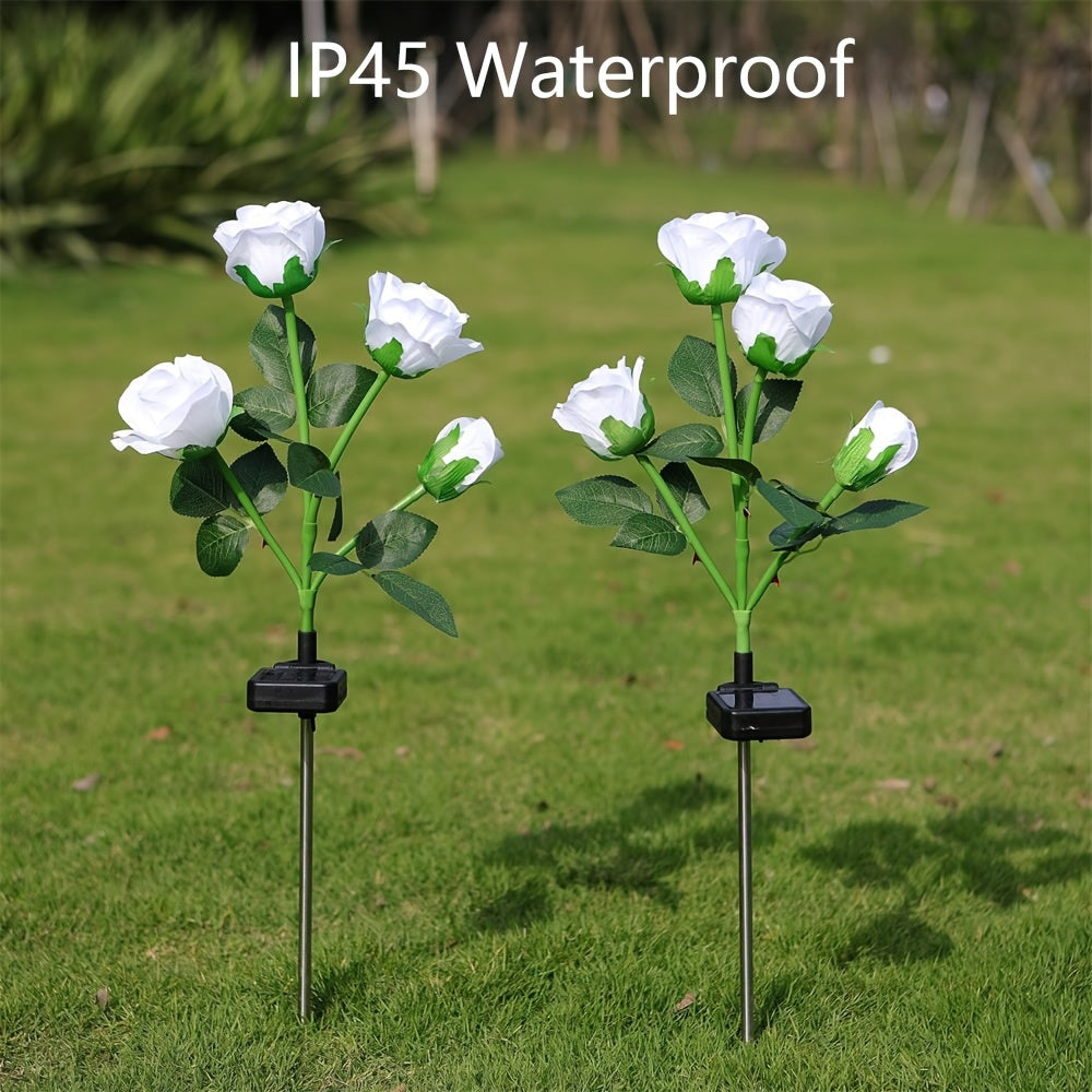 2 Stk. Solar-Rosen, 7 Farbwechselnde Blumenlichter, 4 Solar-Rosen für die Außengartendekoration, Solar-Blumenständerlichter, Geeignet für Gartenpartys, Wohnmobile, Valentinstag