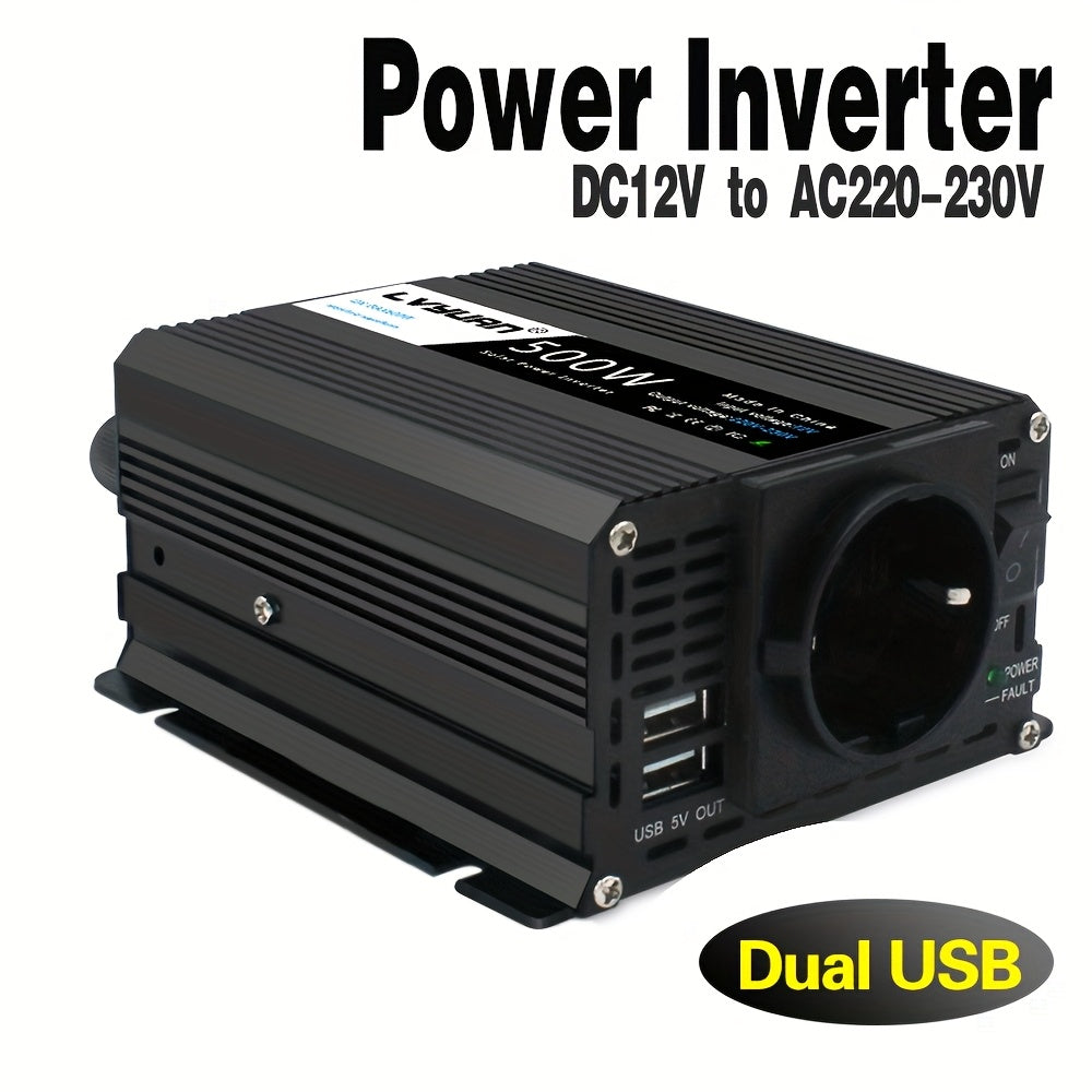 500W Auto Power Inverter DC 12V zu AC 230V AC Converter mit Euro AC Steckdose und Dual USB Auto Ladegerät für Auto Home Laptops, ohne Batterie