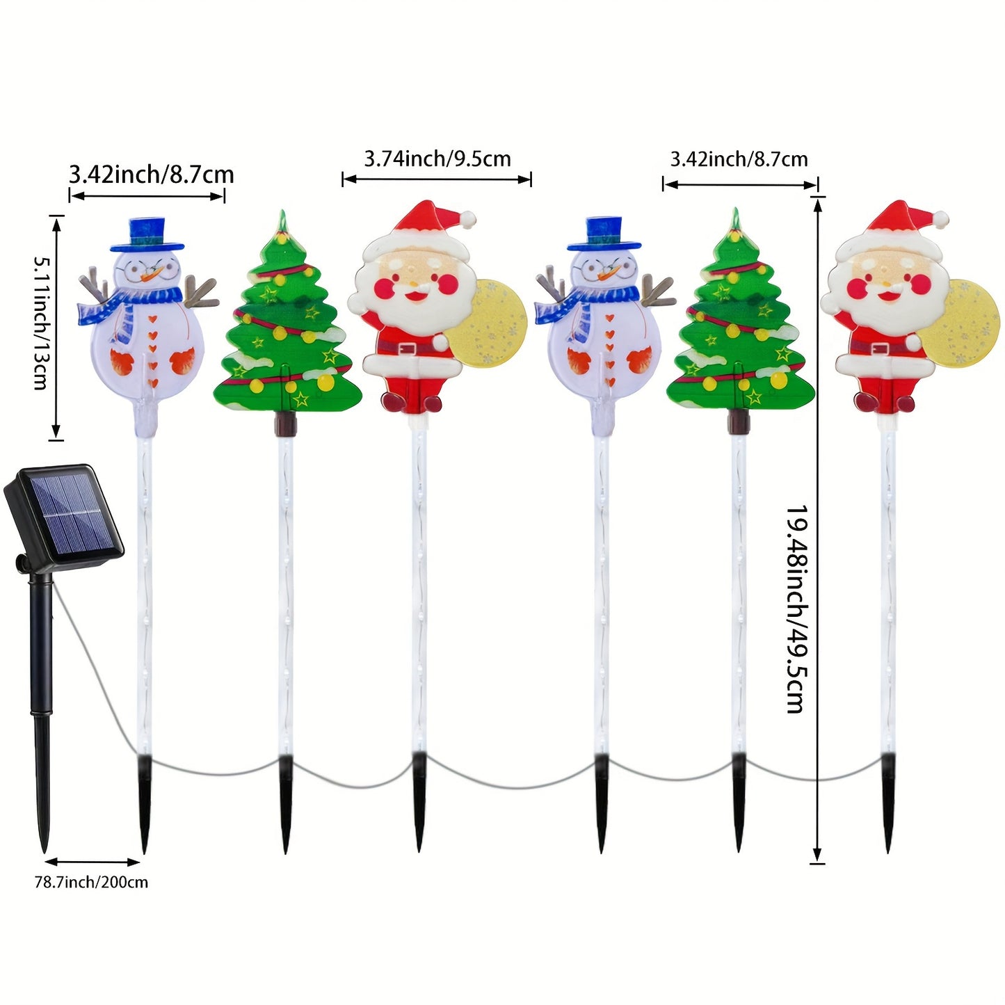 6er-Set Solarbetriebene Weihnachts-Gartenstake-Lichter - Santa, Schneemann & Baumdesigns mit 8 Beleuchtungsmodi, Langlebige Kunststoff-Außendekoration für Rasen, Hof, Winterspektakel, Solare Weihnachtspyramiden