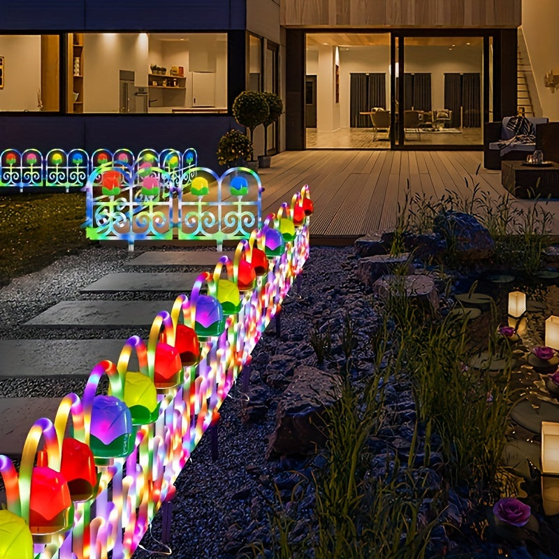 Solar-LED-Zäunleuchten, 4 Beleuchtungsmodi, Outdoor-Dekorationsgartenweg-Zäun, Dekorativer Outdoor-Zäun, Hof, Garten, Rasen, Gehweg, Urlaub, Halloween, Weihnachts-Zäun-Landschaftsleuchten