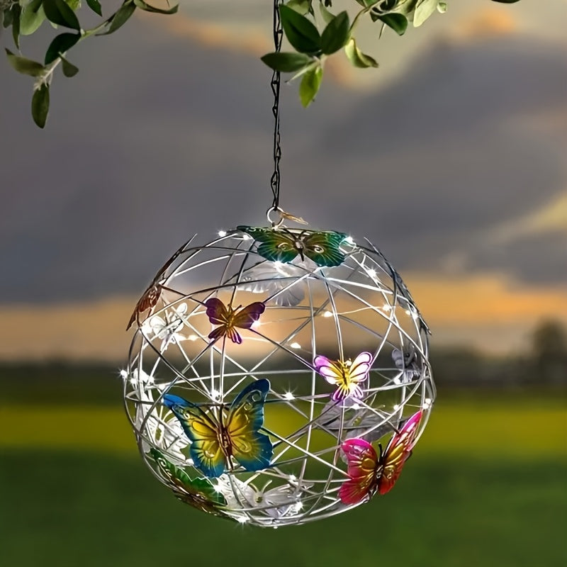 Solar-Powered Butterfly Ball Light - LED-Gartenlampe mit 600mAh Nickel-Batterie, farbenfroher Schmetterlings- und Blumen-Design, Solar-Ladun