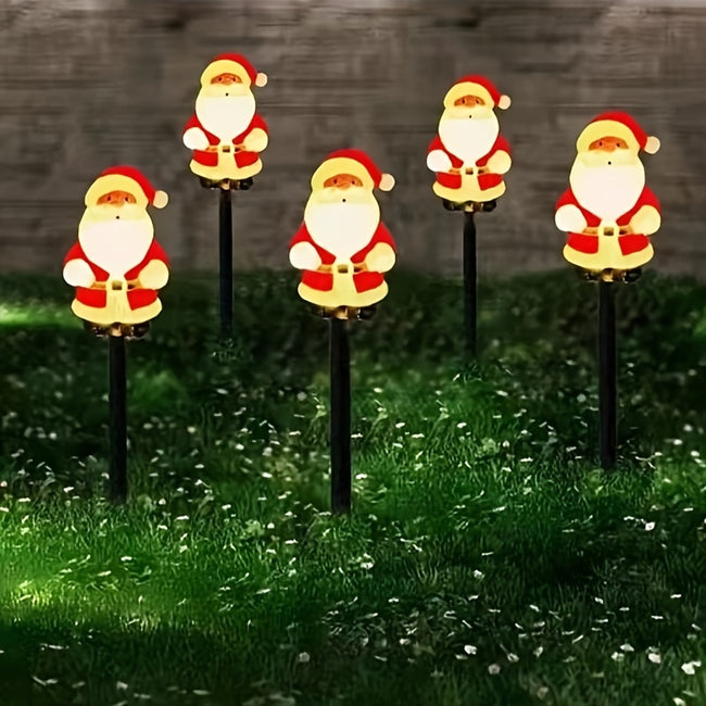 5 St. Solarbetriebene Weihnachtsmann-Staketenlichter, Plastik-Deko für den Garten, mit 600-mAh-Nickelbatterie, fest verbautes Photovoltaik-System, für festliche Stimmung