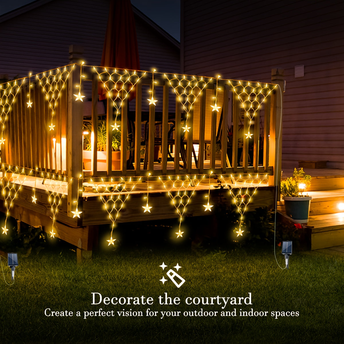 Solar-Dreieck-Gitterlicht, 8 Modi, solarbetriebenes LED-Außendekorations-Licht in verschiedenen Farben – ideal für Garten-, Dachterrassenbeleuchtung sowie Geburtstagsfeiern Festlichkeiten, Solarlichtstreifen,Solar-Lichterkette