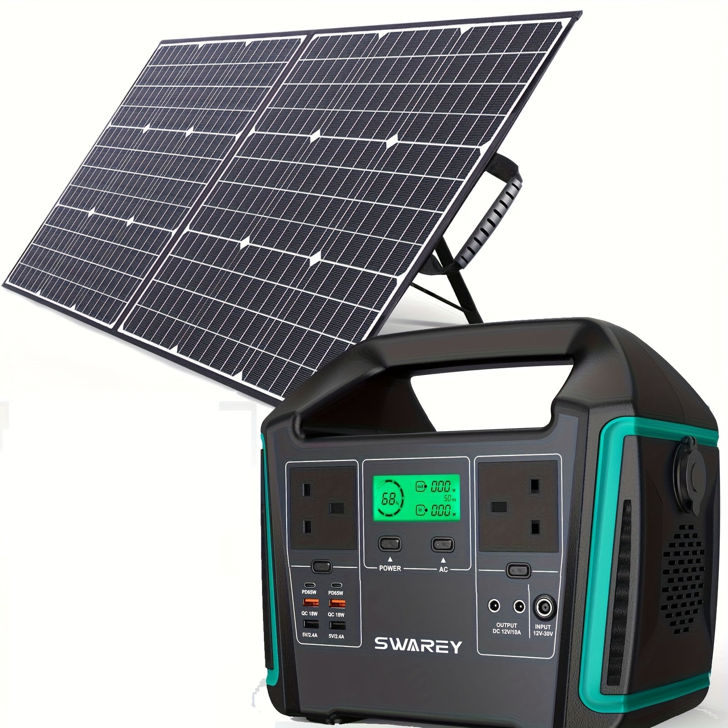 SWAREY Tragbare Powerstation 1000W mit 100W Solarpanel, 725.76Wh Solar-Generator Batterie-Backup 2 X 1000 W AC-Ausgang, 2 X 65 W USB-C-Anschluss, Power-Generator-Batterie für Camping, Reisen, Angeln, Wohnmobil und Smartphone-Tablet
