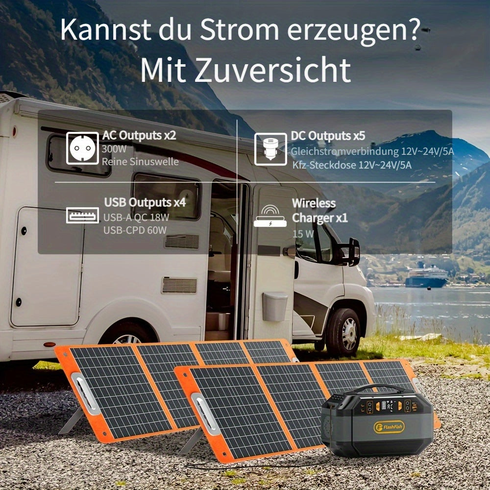 FlashFish Tragbare Power Station 330 W (600 W Spitze), Power Station 288.6 Wh/, 230V Reine Sinuswelle 9 Ausgänge Batterie Power Generator für Camping Wohnmobil und als Notfallgenerator, Camping Stromversorgung, Tragbare Elektrizität, Leichter Generator