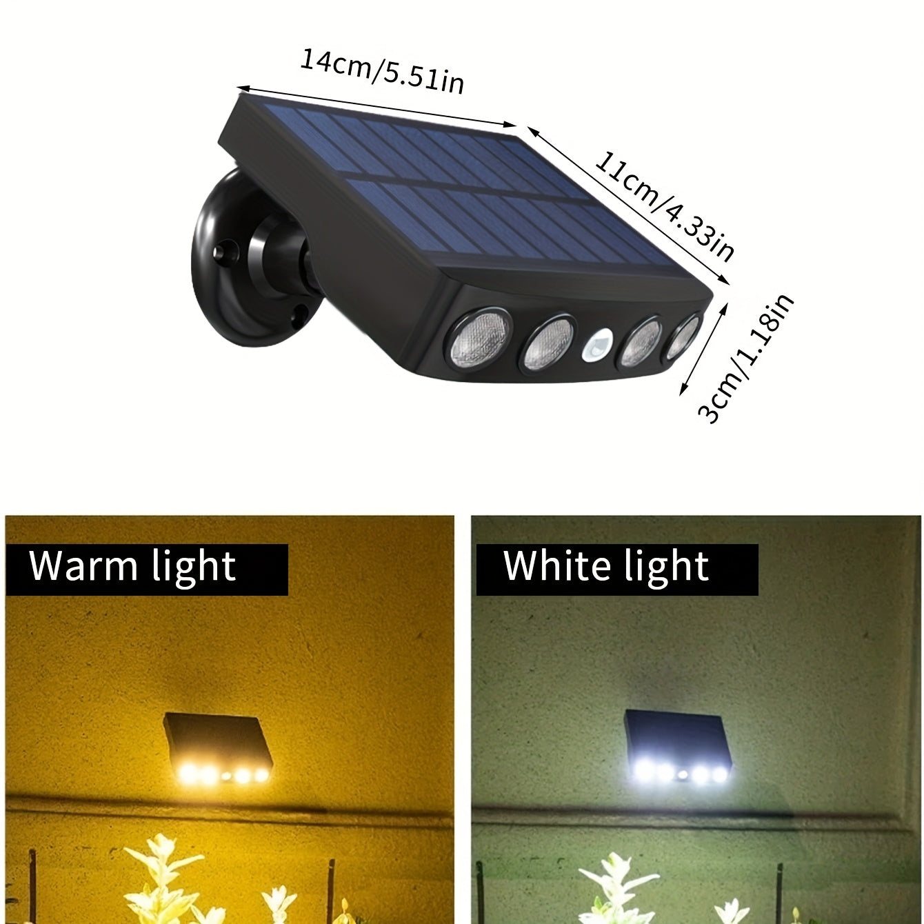 1 Stück LED Solar Außenleuchte mit Bewegungssensor, Leistungsstarke Sicherheits-Solar-LED 4er Pack, 3 Modi Wasserschutzlampe für Garten Straße, Integrierter 18650 Lithium Akku, Nachtarbeit Lampe als Wall Light oder Bodenbeleuchtung