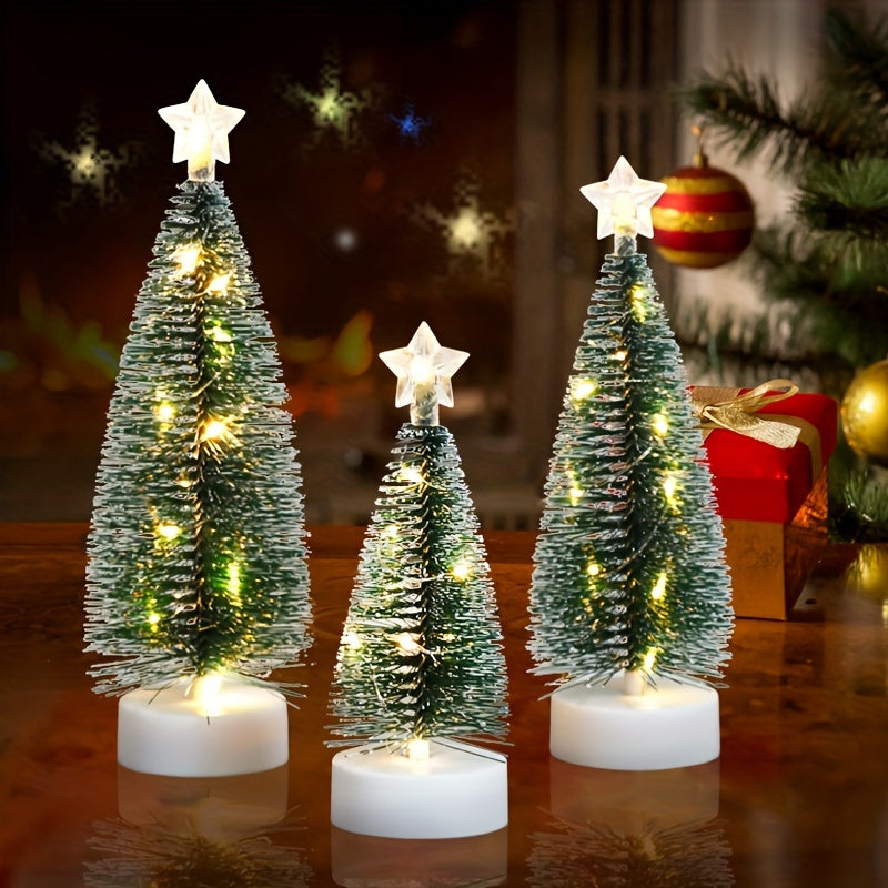 1 Set mit 3 großen, mittleren und kleinen simulierten Weihnachtsbäumen, LED-Kupferdraht-Lichtbaum, Weihnachtsschmuck, Szene-Auswahl Anordnungszubehör, Festbeleuchtung, Innenraum-Dekorationsornamente, Zeder, 2 Batterien Nr. 7 nicht enthalten