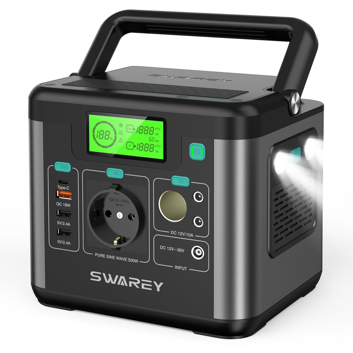 Swarey 300W Powerstation mit 100W Solarmodul, Powerbank mit AC-Steckdose, 222 Wh tragbare externe Batteriepackung, PD 65W Schnellladegerät für Laptops, Geschäftsreisen, Camping, Notfall bei Stromausfall, Laptop-Kamera