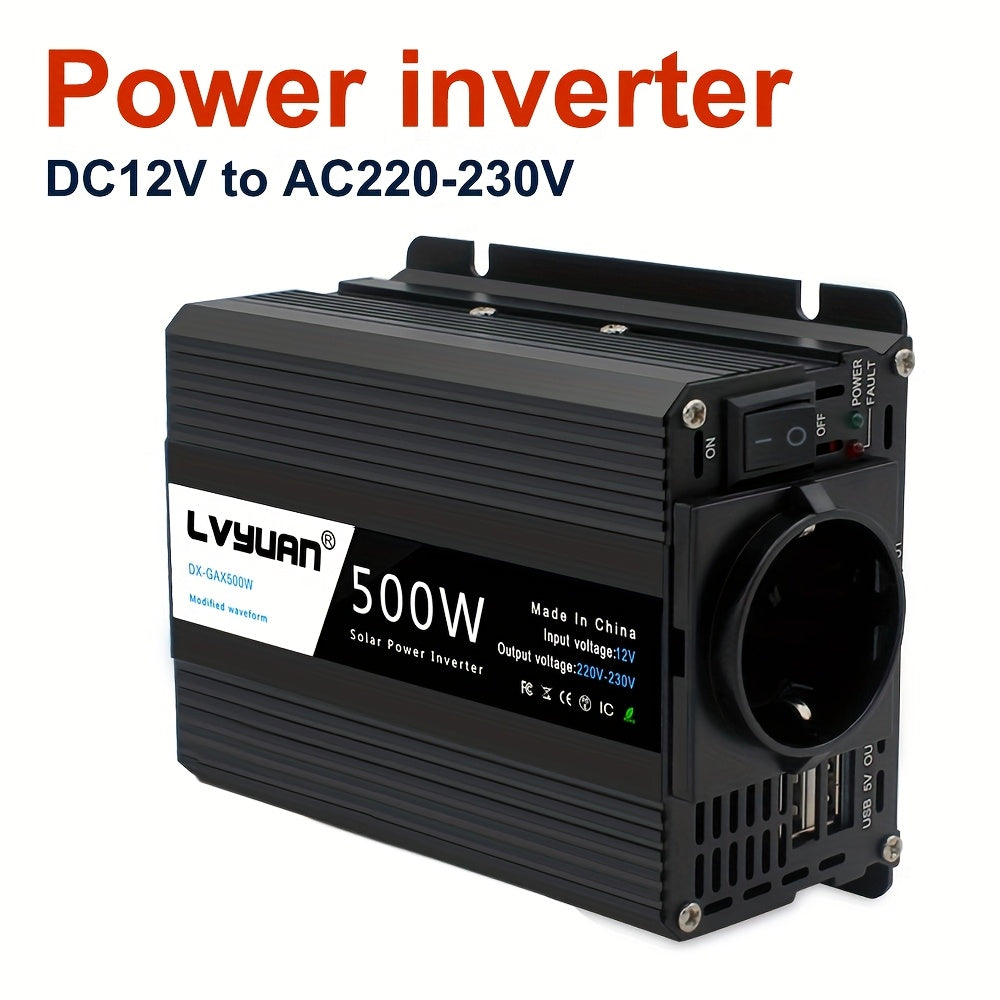 500W Auto Power Inverter DC 12V zu AC 230V AC Converter mit Euro AC Steckdose und Dual USB Auto Ladegerät für Auto Home Laptops, ohne Batterie
