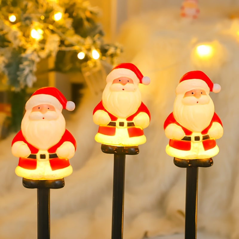 5 St. Solarbetriebene Weihnachtsmann-Staketenlichter, Plastik-Deko für den Garten, mit 600-mAh-Nickelbatterie, fest verbautes Photovoltaik-System, für festliche Stimmung