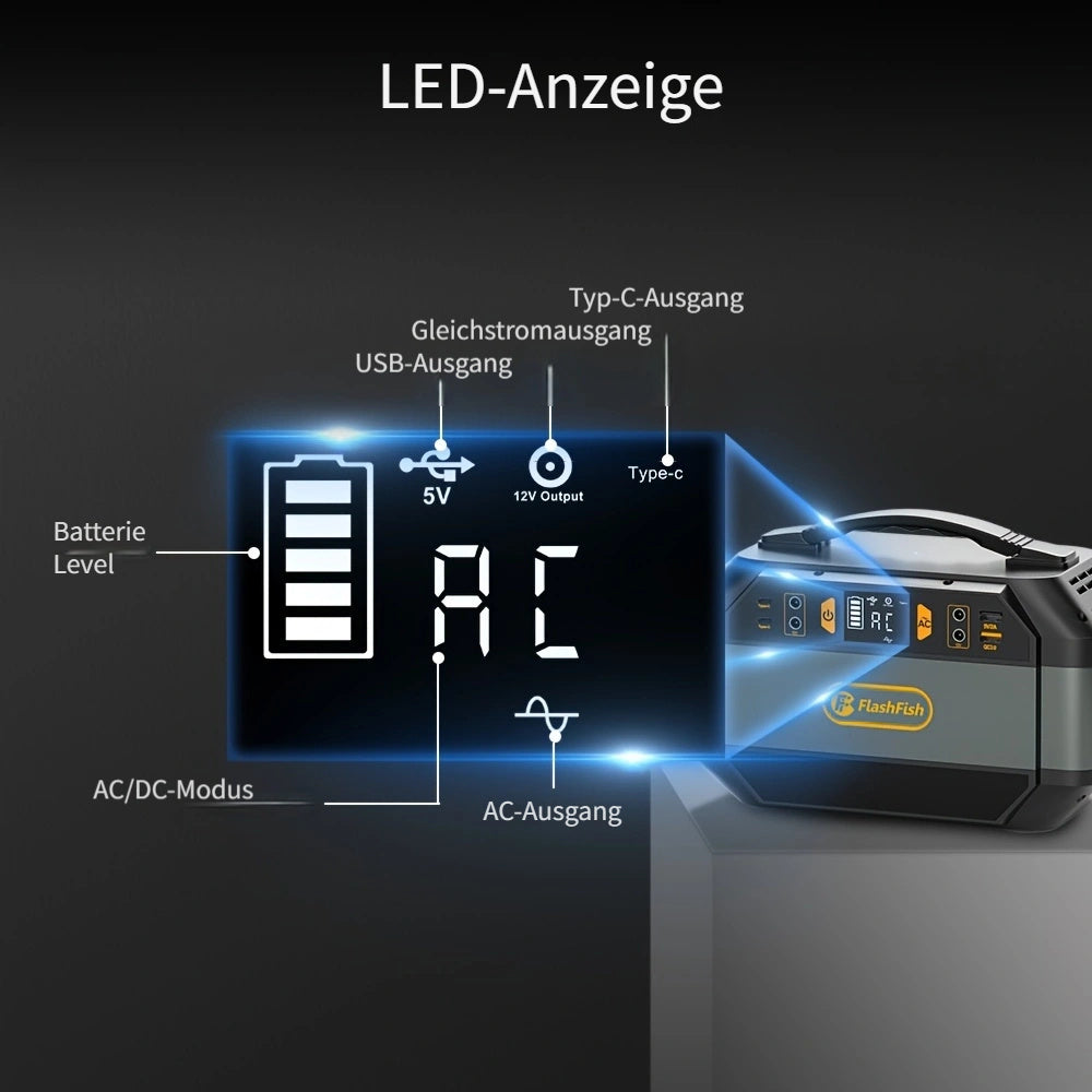 FlashFish Tragbare Power Station 330 W (600 W Spitze), Power Station 288.6 Wh/, 230V Reine Sinuswelle 9 Ausgänge Batterie Power Generator für Camping Wohnmobil und als Notfallgenerator, Camping Stromversorgung, Tragbare Elektrizität, Leichter Generator