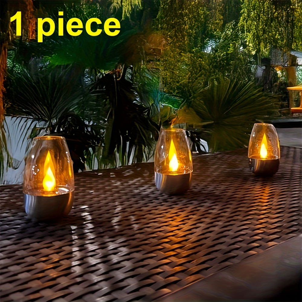1 Stück Solarbetriebene Outdoor/Indoor Kerzenleuchte mit 600mAh Akku & Flamm-Effekt - flammenlose LED-Laterne, langlebiges Kunststoffgehäuse, einfache Bedienung per Knopfdruck für Garten, Treppen, Partys, Weihnachts- Halloween-Dekorationen