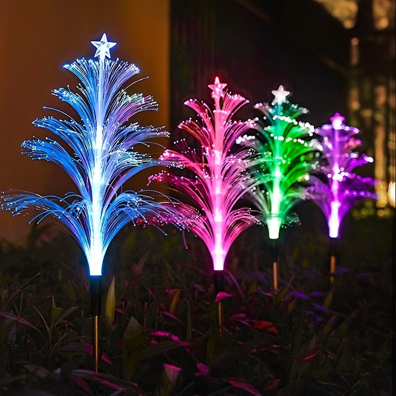 2 Stück Solar Fünf-Schichten Quallen Stern Lichter, Sieben-Farben Weihnachtsbaum Lichter, Wasserdichte Garten Rasen Boden Blumenarrangement Deko Lichter, Hof Fest Atmosphäre Party Deko Atmosphäre Lichter