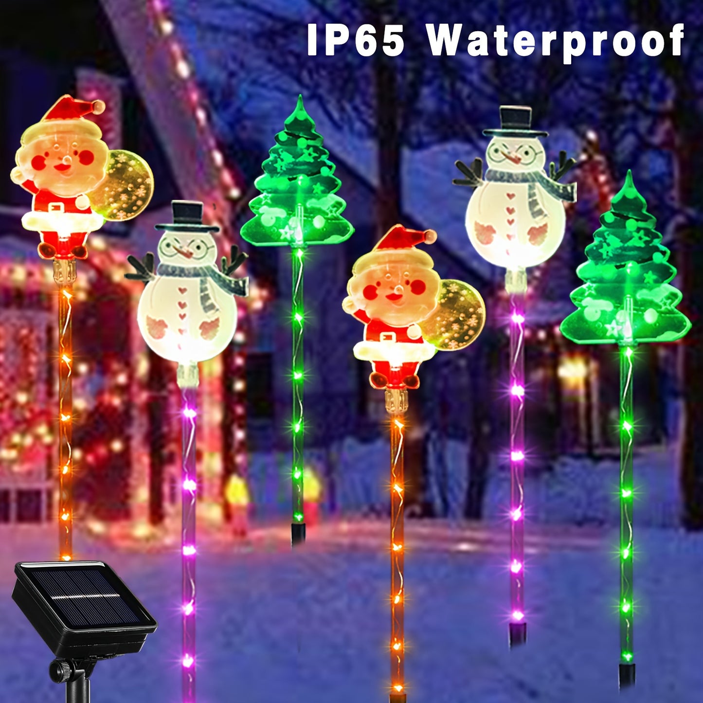 6er-Set Solarbetriebene Weihnachts-Gartenstake-Lichter - Santa, Schneemann & Baumdesigns mit 8 Beleuchtungsmodi, Langlebige Kunststoff-Außendekoration für Rasen, Hof, Winterspektakel, Solare Weihnachtspyramiden