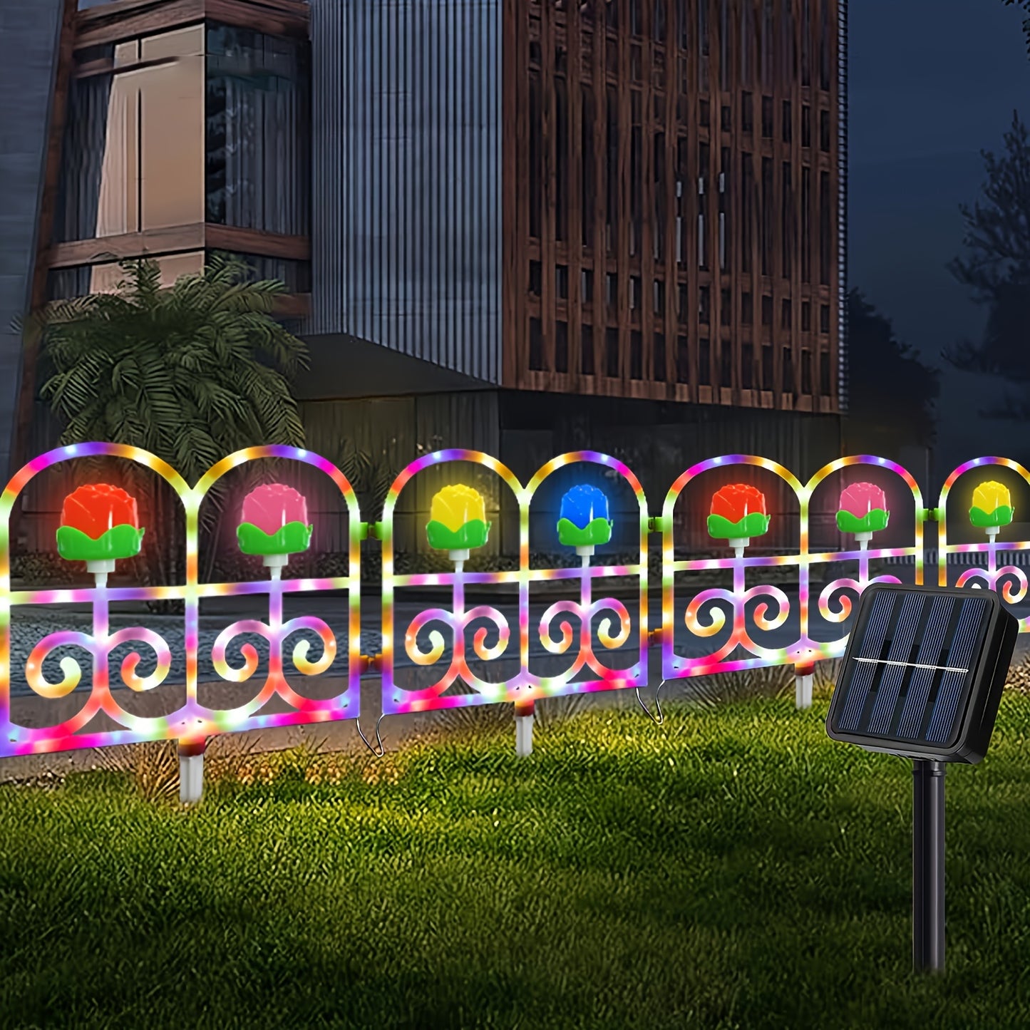 Solar-LED-Zäunleuchten, 4 Beleuchtungsmodi, Outdoor-Dekorationsgartenweg-Zäun, Dekorativer Outdoor-Zäun, Hof, Garten, Rasen, Gehweg, Urlaub, Halloween, Weihnachts-Zäun-Landschaftsleuchten