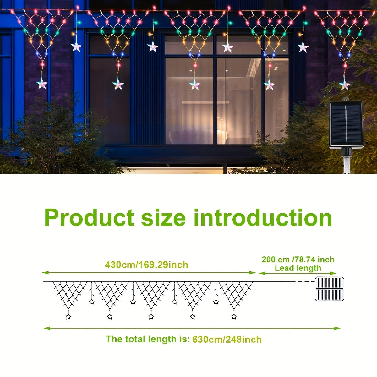 Solar-Dreieck-Gitterlicht, 8 Modi, solarbetriebenes LED-Außendekorations-Licht in verschiedenen Farben – ideal für Garten-, Dachterrassenbeleuchtung sowie Geburtstagsfeiern Festlichkeiten, Solarlichtstreifen,Solar-Lichterkette