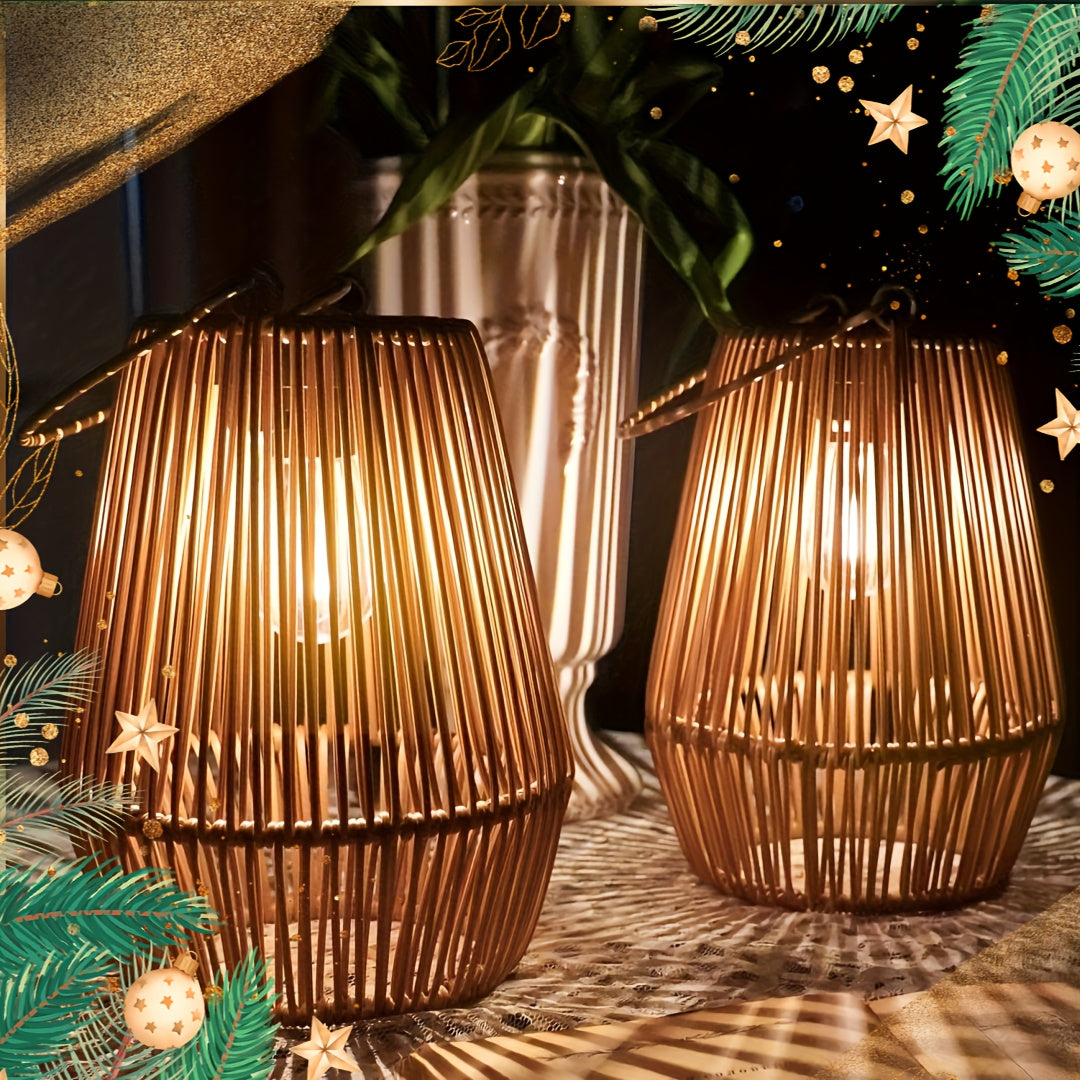 Solar-Außenhängelaternen - Geflochtene Korbgeflecht-ähnliche Metallfreie Kunststoff-Korbgeflecht-Kuppellichter mit warmem Licht, Solar-Gartenleuchten für Terrasse, Garten, Weg, Veranda, Rasen - Dämmerungsdekoratio