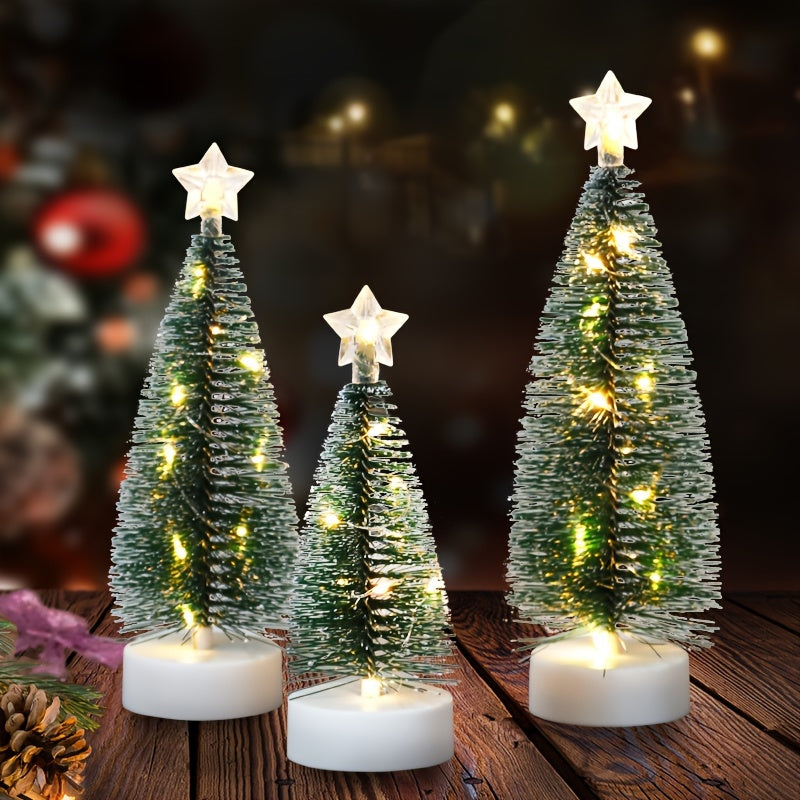 1 Set mit 3 großen, mittleren und kleinen simulierten Weihnachtsbäumen, LED-Kupferdraht-Lichtbaum, Weihnachtsschmuck, Szene-Auswahl Anordnungszubehör, Festbeleuchtung, Innenraum-Dekorationsornamente, Zeder, 2 Batterien Nr. 7 nicht enthalten